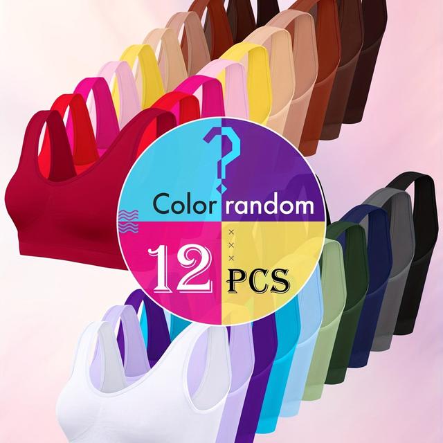 TEMU Ein Set aus 12 nahtlosen Sport-BHs für Damen in zufälligen Farben, atmungsaktiv und leicht ohne Polsterung.