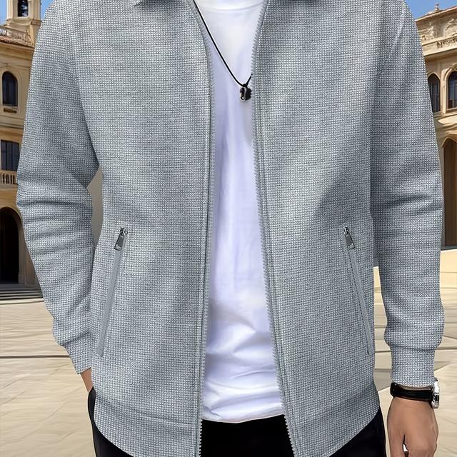 TEMU OBM Veste de Travail Homme à Col en à Manches Longues avec Fermeture Éclair, Manteau Homme pour Sports Extérieurs Printemps/Automne