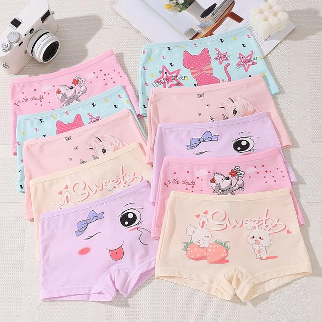 TEMU 10 Random Cartoon Mixed Cute, Comfortable, And Soft Girls' Boxy Underwear