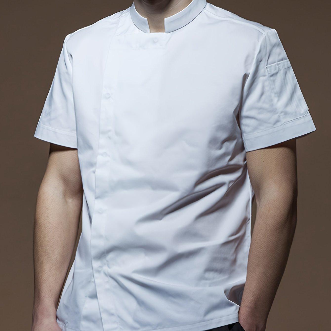 TEMU Spring Summer Men' Color Collar Short Sleeve Chef Uniform Cooking Outfit Lightweight Comfortable Breathable Chef Workwear
