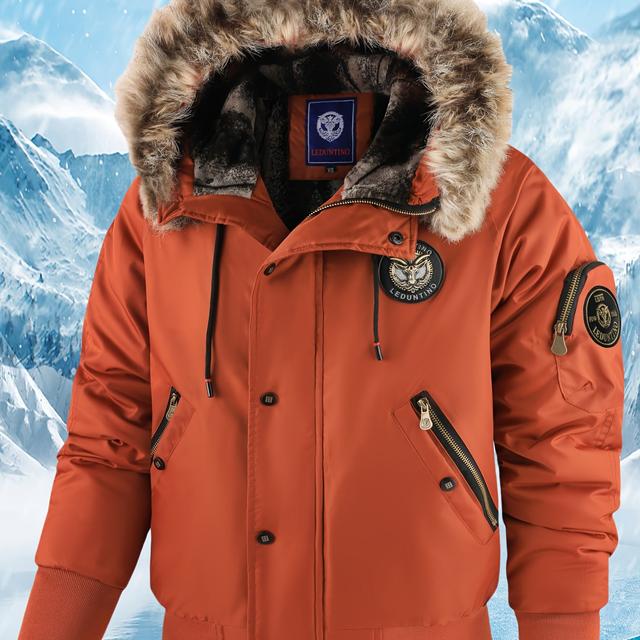 TEMU Men's Winter Coat - New Warm Hooded Jacket With Accents, Loose Fit Casual Outerwear For Cold Weather, Machine Washable, Thick Plush Lining