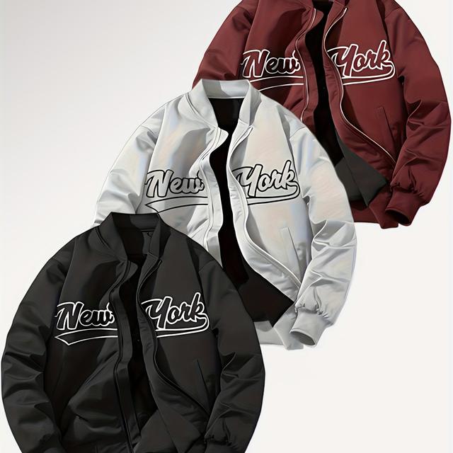 TEMU Men's And Women's Casual Baseball Series Jacket - Couples, Casual, Outdoor, Sports, Zippered Pockets, Loose Fit, Suitable For Autumn/winter
