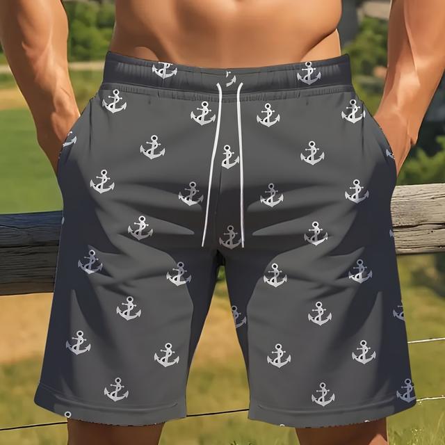 TEMU Bañadores Grandes para Hombre con Estampado de Hawaiana - Cintura Elástica con Cordón, Pantalones Cortos Casuales Oscuro y para Playa, Lavables a Máquina, Talla Grande