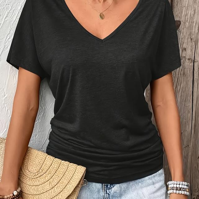 TEMU Dámské módní volnočasové tričko s V-výstřihem