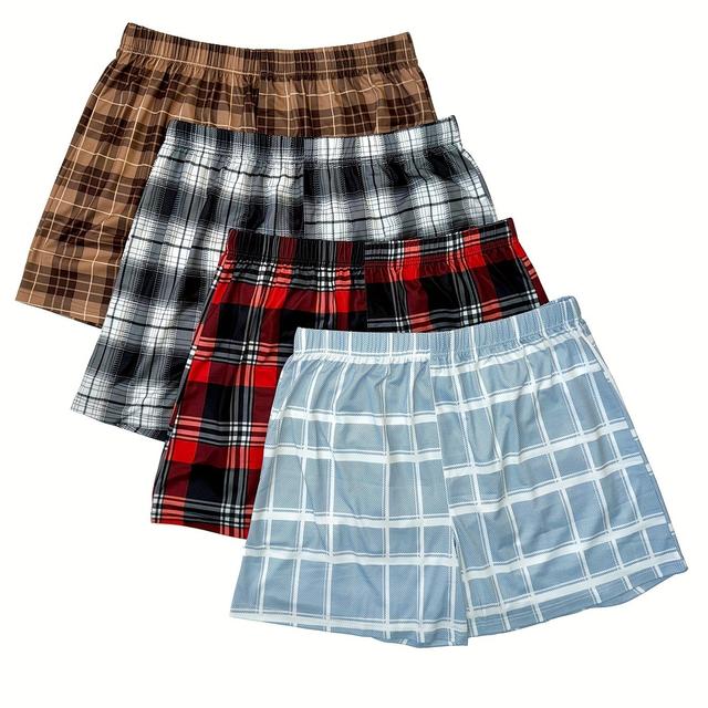 TEMU Set Of 4 Men's Print Boxer Shorts, Elastic, Breathable, Loose-fitting, Comfortable, In Multiple Colors.