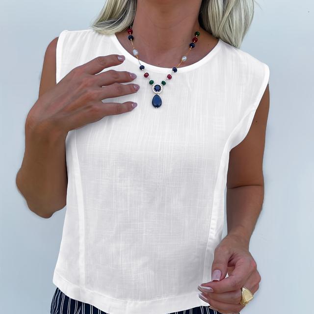 TEMU Women's Sleeveless Crew Neck Blouse - Solid Color, Loose Fit, Round Neck, Regular Length, No Belt, Top, Casual Attire, Stylish Accessory, Comfortable Material