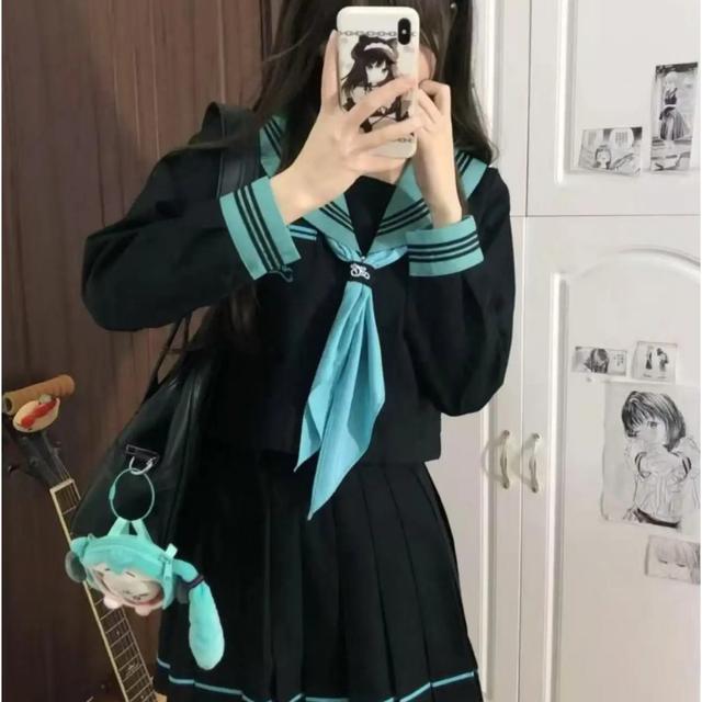 TEMU 【2025年新作】レディース セーラー服 JK ユニフォーム セット - カラー＆ネクタイ、長袖トップス＆プリーツスカート、学園風、テーマイベント、普段着に最適 - 快適＆丈夫な生地（春/秋） - 若々しいト