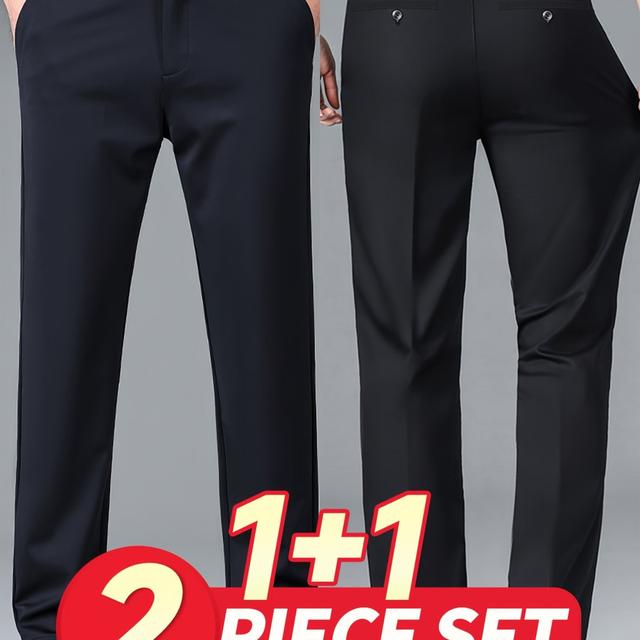 TEMU 2個セットのビジネスエラストローブス、ストレートレッグカジュアルパンツ、結婚、仕事、ビジネス旅行、用のロングパンツ