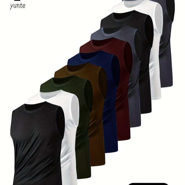 TEMU 10개 남성용 민소매 운동복 탑 - 통기성 좋고 가벼우며 빠르게 건조되는 크루 넥 탱크탑, 체육관, 러닝 및 운동용 - 루즈핏, 단색(검정, 흰색, 육군 녹색, 카키, 네이비, 빨강, 회색) - 봄/여름/가을에 적합한 체육관 의류