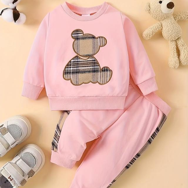 TEMU Conjunto de duas peças para bebé menina, com camisola de comprida com estampado de desenho animado e calças coloridas, para uso ao ar livre.