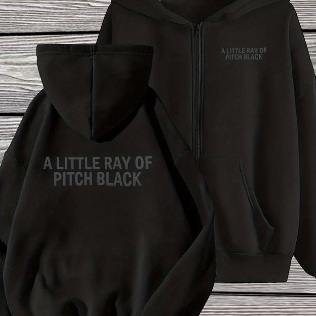 TEMU A Of Pitch Black | Casual Hooded Zip-up Jacket For Women, Comfortable Fabric, , For Street Style And Gifting