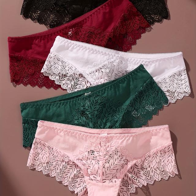 TEMU 5pcs Floral Lace Briefs, Sexy Low Waisted Intimates Panties, Women's Underwear