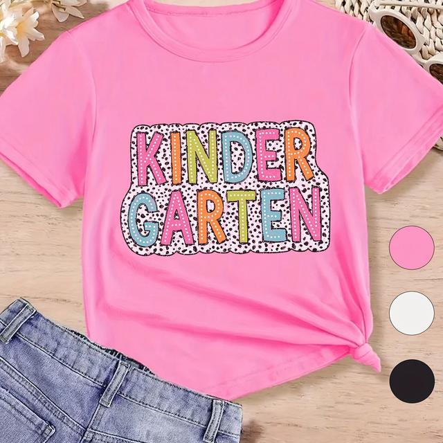 TEMU Kindergarten Dalmatian Dots 1pc Girls Cotton T-shirt Pick White Creative Trendy Cute Printed Loose Fit Breathable Comfortable Soft Crew Neck Ideal For Boys Girls Teens Day Birthday Gift