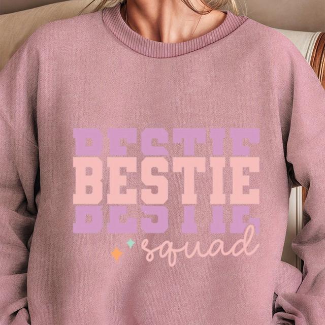TEMU Bestie Letter Print Sweatshirt, Crew Neck Casual Sweatshirt For Fall & Spring, Women's Clothing