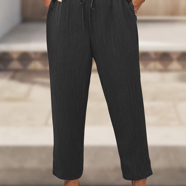 TEMU Elegante, kegelförmige/Carrot-Hosen für Damen, einfarbig, nicht dehnbares Gewebe, 120 g/m², mit Krawatte vorne, für Frühling/Sommer