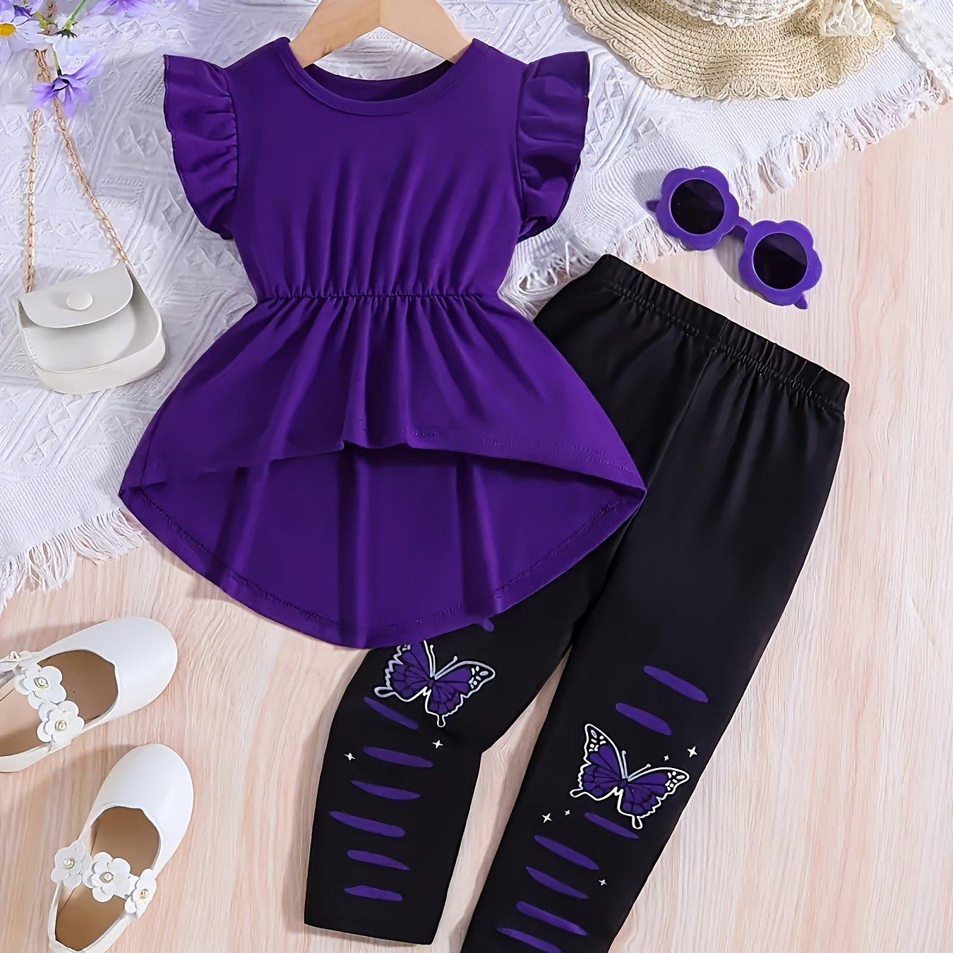 TEMU 2pcs, Sleeve Round Neck T-shirt And Pattern Pants Set, Versatile Fashion Summer Gift, For Outdoor