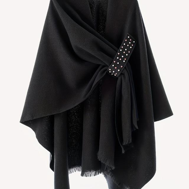 TEMU Tamanho Grande - Tamanho Grande - com Barra, Diamantes Coloridos Incrustados, , Outono e Inverno, Proteção Quente e Fria, de Avião para Ar Condicionado, Casaco Assimétrico de Cor Sólida e Moda