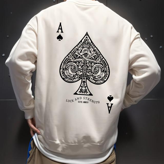 TEMU Men's Fashion Spade A Letter Print Sports Casual Commuting Versatile Long-sleeve Round Neck Sweatshirt