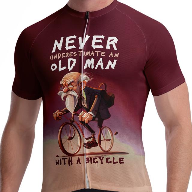 TEMU Maillot de cyclisme zippé à manches courtes avec imprimé Old Man pour hommes, chemise de cyclisme respirante à séchage rapide avec 3 poches arrière pour les cyclistes