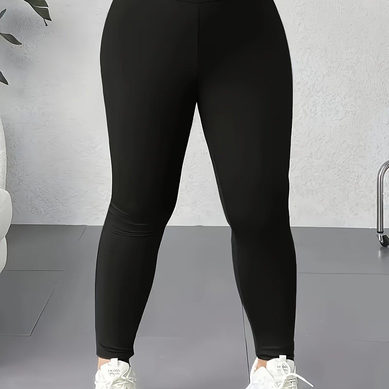 TEMU Talla Grande - Talla Grande - Leggings de talle de color sólido para mujer de talla grande, pantalones elegantes de corte ajustado, pantalones, pantalones de mujer, ropa de mujer de talla grande