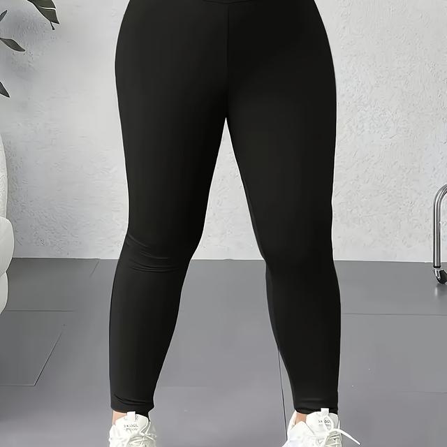 TEMU Talla Grande - Talla Grande - Leggings de talle de color sólido para mujer de talla grande, pantalones elegantes de corte ajustado, pantalones, pantalones de mujer, ropa de mujer de talla grande