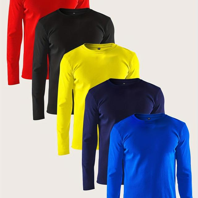 TEMU 5pcs - Men's Plus Size Long Sleeve Sports T-shirt, Casual, Skin-friendly, Breathable