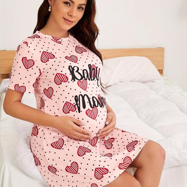 TEMU Chemise de pour femme enceinte, Robe de détente mignonne rose, Jupe à manches courtes, Robe de nuit, Peignoir