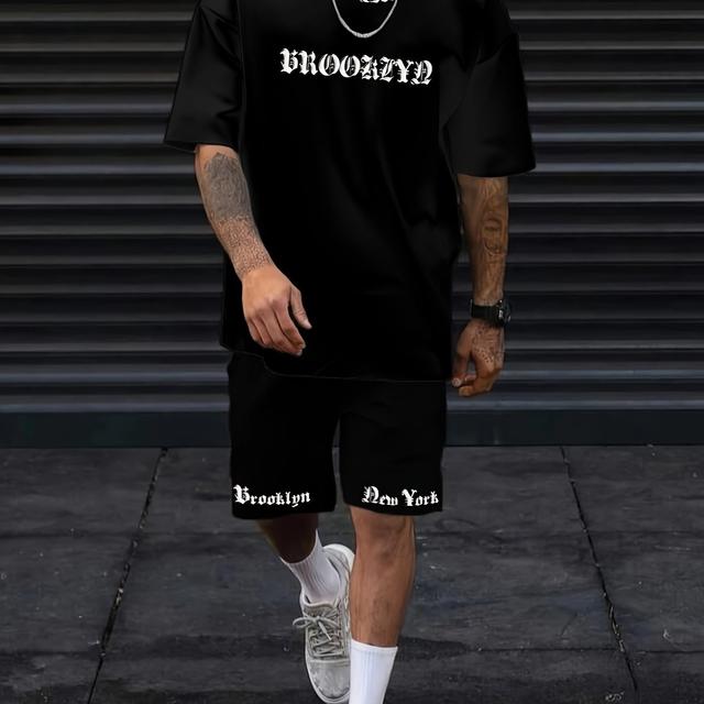 TEMU ชุดเสื้อและกางเกงขาสั้นแขนสั้นหลวมสไตล์สตรีทแบบโกธิคสำหรับผู้ชาย