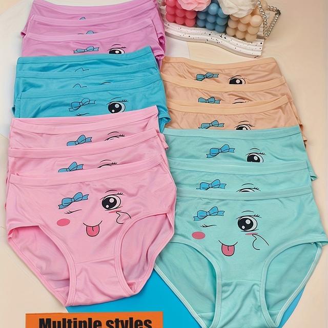 TEMU 15pcs Random Pattern Girls' Cartoon Briefs With Cute Faces, Soft Underwear Suitable For All