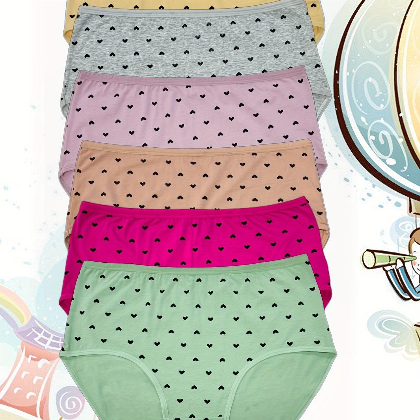 TEMU Set Of 6 Large-sized Heart-patterned Comfortable And Elegant Panties