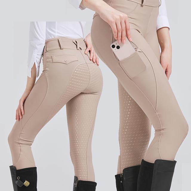 TEMU Women's Equestrian , High Stretch Polyester Knit Fabric, Geometric Pattern, Cropped Length, With Pockets, Non-slip Silicone Grip, For Riding Tights