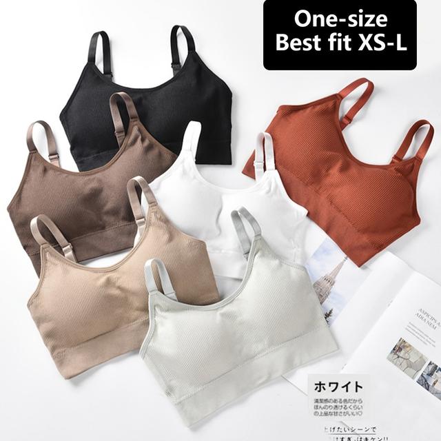 TEMU One-size ( Xs-l) 4pcs Random Color Women's Camisole Tank Top Ribbed Bandeau Tankini Backless Anti-slip Adjustable Strap Wire-free Sports Bra