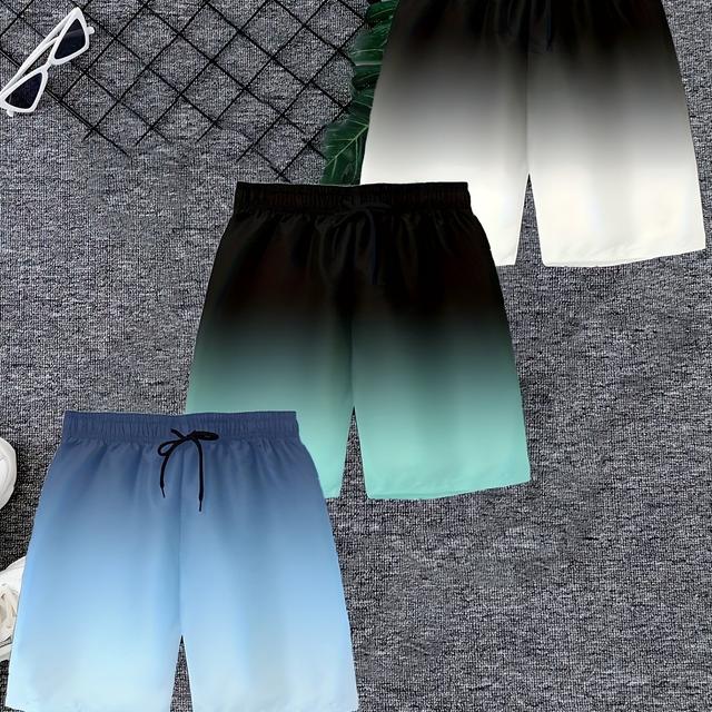 TEMU 3 Paare stilvoller und trendiger Badehosen für Jungen, schnelltrocknende Shorts mit einem lässigen sportlichen Stil, Strandshorts mit 3D-Drucken.