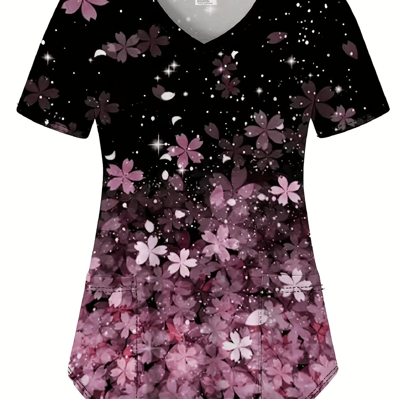 TEMU Plus Size, Floral All- V-neck Women's Top, 2026 Plus Size Women's V-neck T-shirt, Street