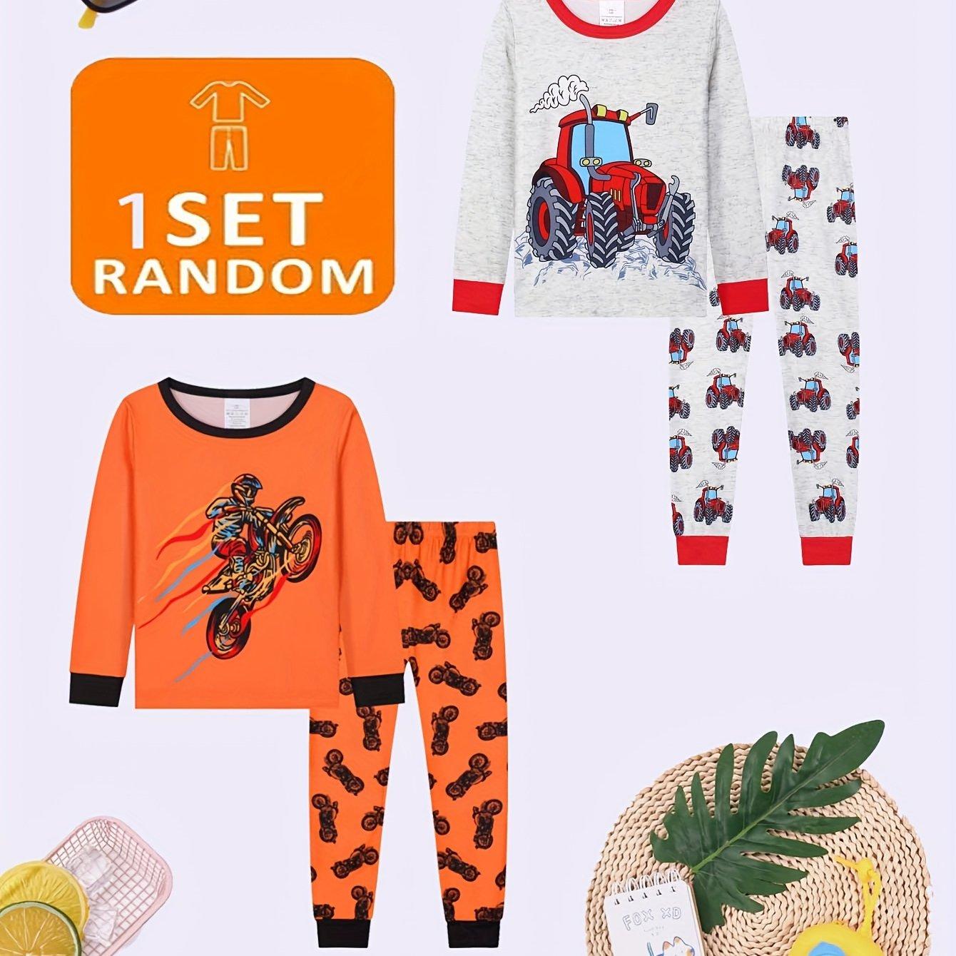 TEMU Ensemble 2 pièces pour garçons avec imprimé numérique de moto, manches longues et pantalon, tissu , ensemble d'habillement pour , et confortable