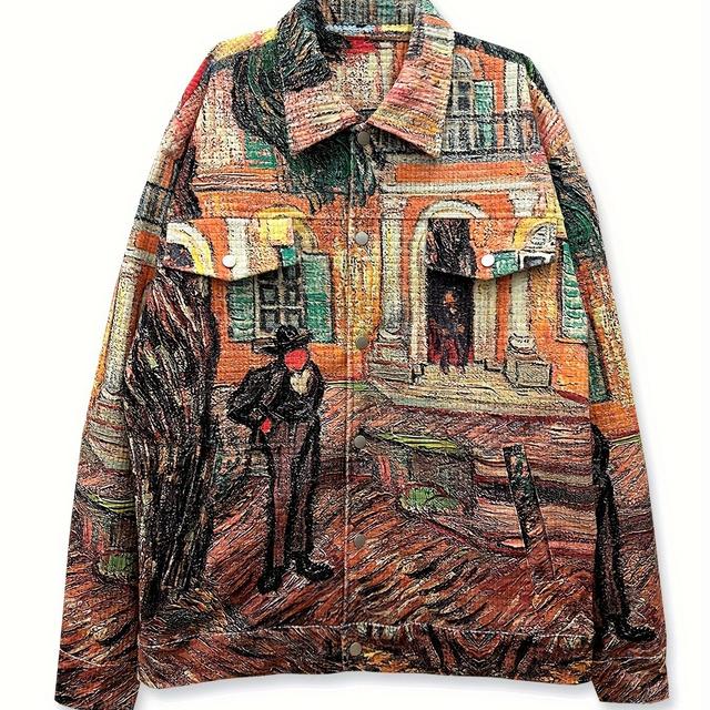 TEMU 코듀로이 패브릭 자켓, 캐주얼 루즈핏 프린트 패턴 아우터웨어, 두껍고 내구성 있는