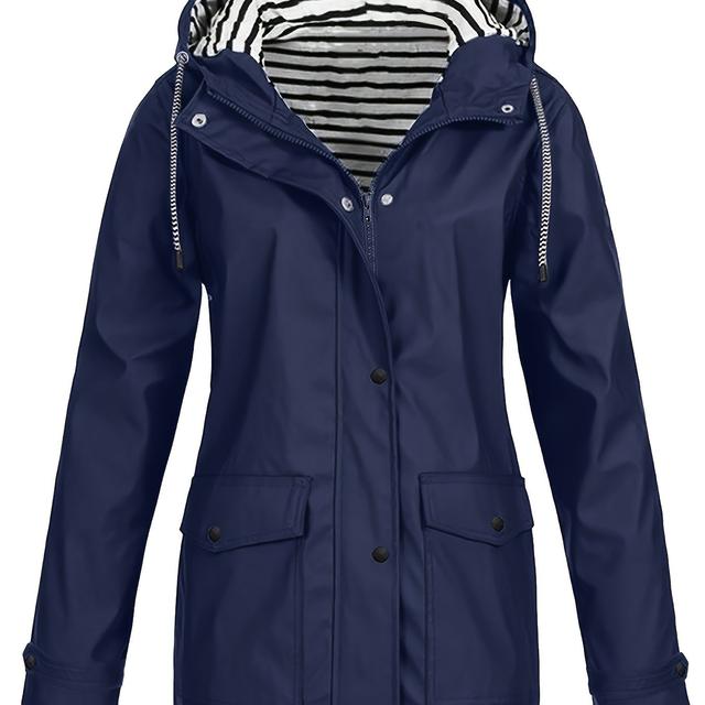 TEMU Zip-up Hoodie Windbreaker Jacket, Casual Long Sleeve Flap Pockets Striped Jacket For Fall & Winter, Women's Clothing