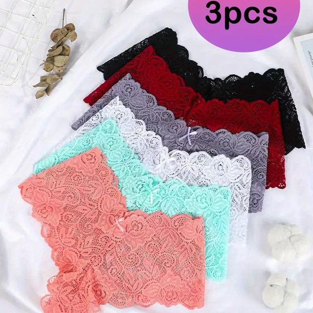 TEMU 3pcs Set Of Exquisite Lace Low Waist Underpants For Women, Blind Box, Sexy Semi Transparent Low Waist Underpants, From 6, With 3 Colors Mixed