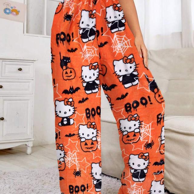 TEMU Hello Kitty Women's Y2k Kawaii Anime Pajama - Hello Kitty Face & Iconic Print, Cozy Flannel Sleepwear For - Lounge, Pajamas For (non-)