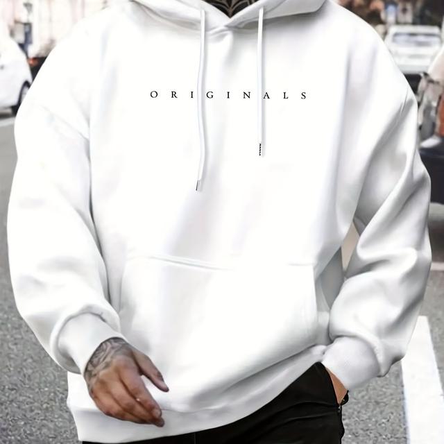 TEMU Autumn/winter Outerwear Men's Essential Versatile Hooded Sweatshirt With English Letter Print, -lined, , Casual And Loose Fit