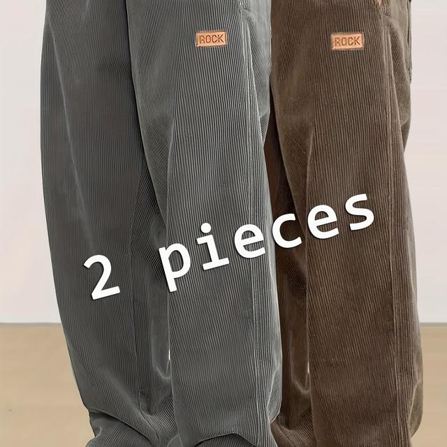 TEMU 2 Pantalones de para Hombre con Cintura Elástica y Corte Recto, Cordón Ajustable, Casual y , para Uso y Deportes