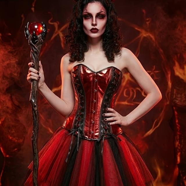 TEMU Red Pu Sequined Bodysuit With A Tutu Skirt Set, Halloween Costume Set, Suitable For Carnival, Easter, Carnival, Elegant Parties, And Role-playing