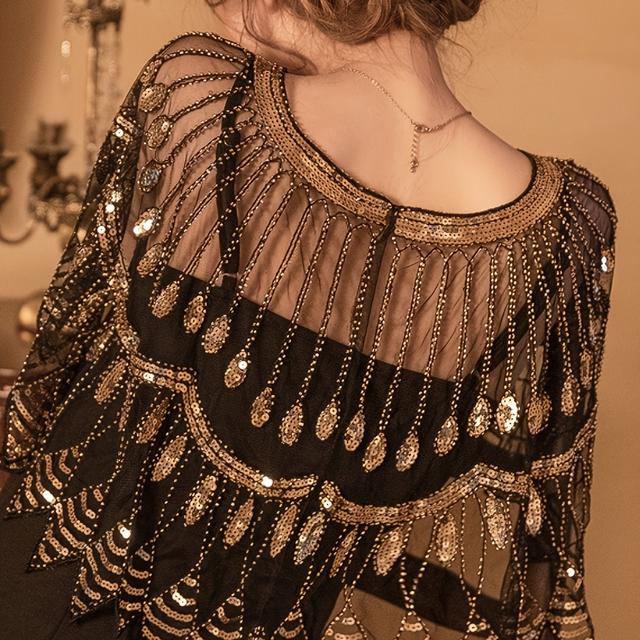 TEMU Plus Size - Plus Size - 1920s Luxurious Handmade Sequin Shawl Women's Costume Sequins Beaded Embroidered