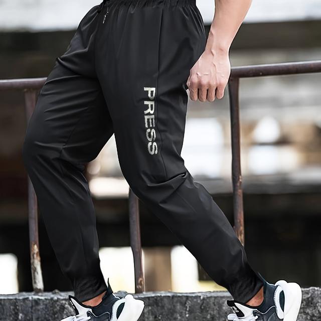 TEMU Herren Sport-Jogginghosen - 100% Polyester Stretch Casual Hosen mit elastischem Bund & , Ganzjahres- für Fitnessstudio, Wandern, Yoga, Laufen, Outdoor-Aktivitäten - Einfarbig Schwarz