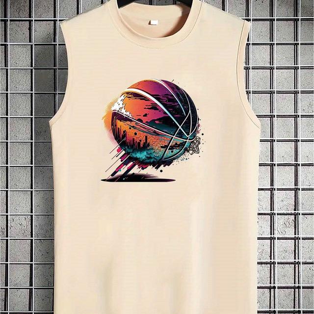 TEMU Men's Trendy Crew Neck Graphic Tank Top With Fancy Print, Men's Sleeveless Vest, Summer Sport And Casual Wear