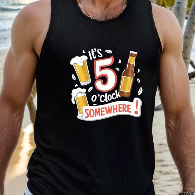 TEMU Breathable Plus Size Men's Tank Top With Beer Graphic - Comfy Sleeveless Sports & Fitness Shirt For Big & Tall Guys, Summer Casual Wear, Plus Size