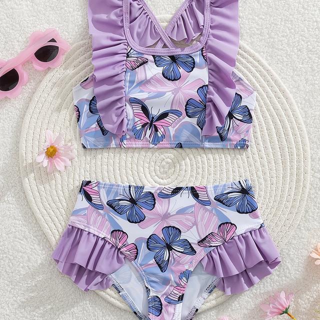 TEMU Aranyos Pillangószárny Mintás, Nagy Repülő Szélű, Rakott Részletekkel, Divatos, Gyorsan Száradó, Magas Rugalmasságú, Széles Vászonú Fürdőruha Szett