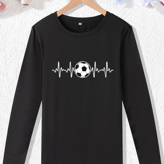TEMU Cartoon Soccer Print Long Sleeve T-shirt For Boys, Casual Pullover, Boy's Clothing
