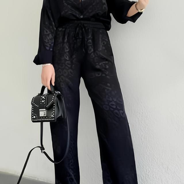 TEMU Weibliches Elegantes Zweiteiler-Set aus Weichem Satin mit Weitem Bein und Leopardenmuster für das Büro