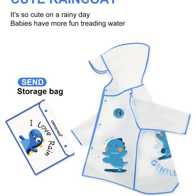 TEMU 1pc Gentlechild ' Cartoon Dinosaur Raincoat, Eva Hooded Rain Poncho With Long Sleeves, Non-stretch Knit Fabric, Loose Fit For -7, Outdoor Wear